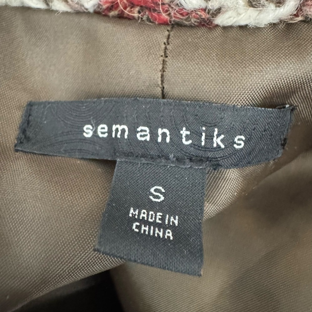 Semantiks Womens Brown Houndstooth Wool Blend Short Sleeve Coat Jacket Small - Picture 4 of 12